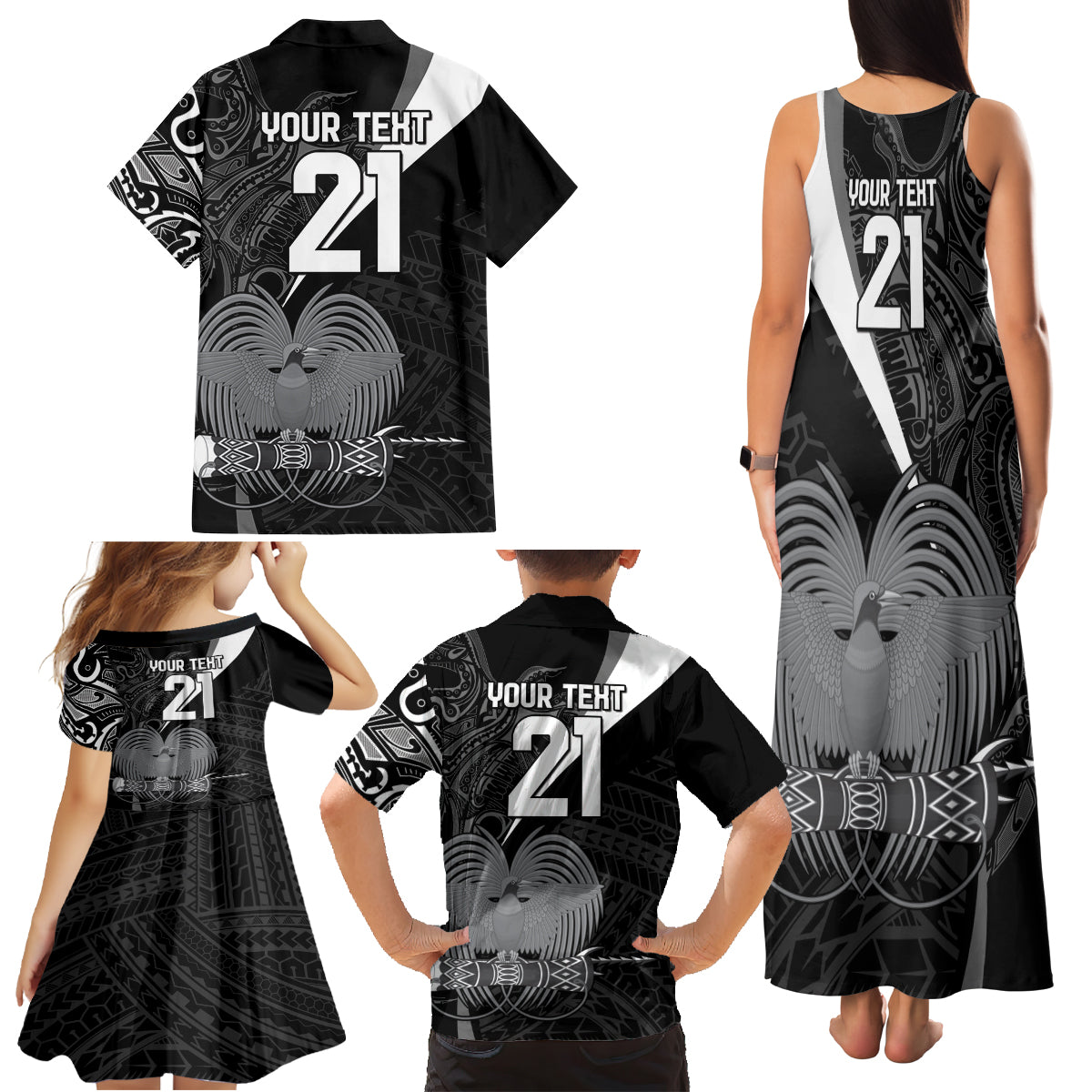 Custom Papua New Guinea Cricket Family Matching Tank Maxi Dress and Hawaiian Shirt Tribal Bird of Paradise Tattoo