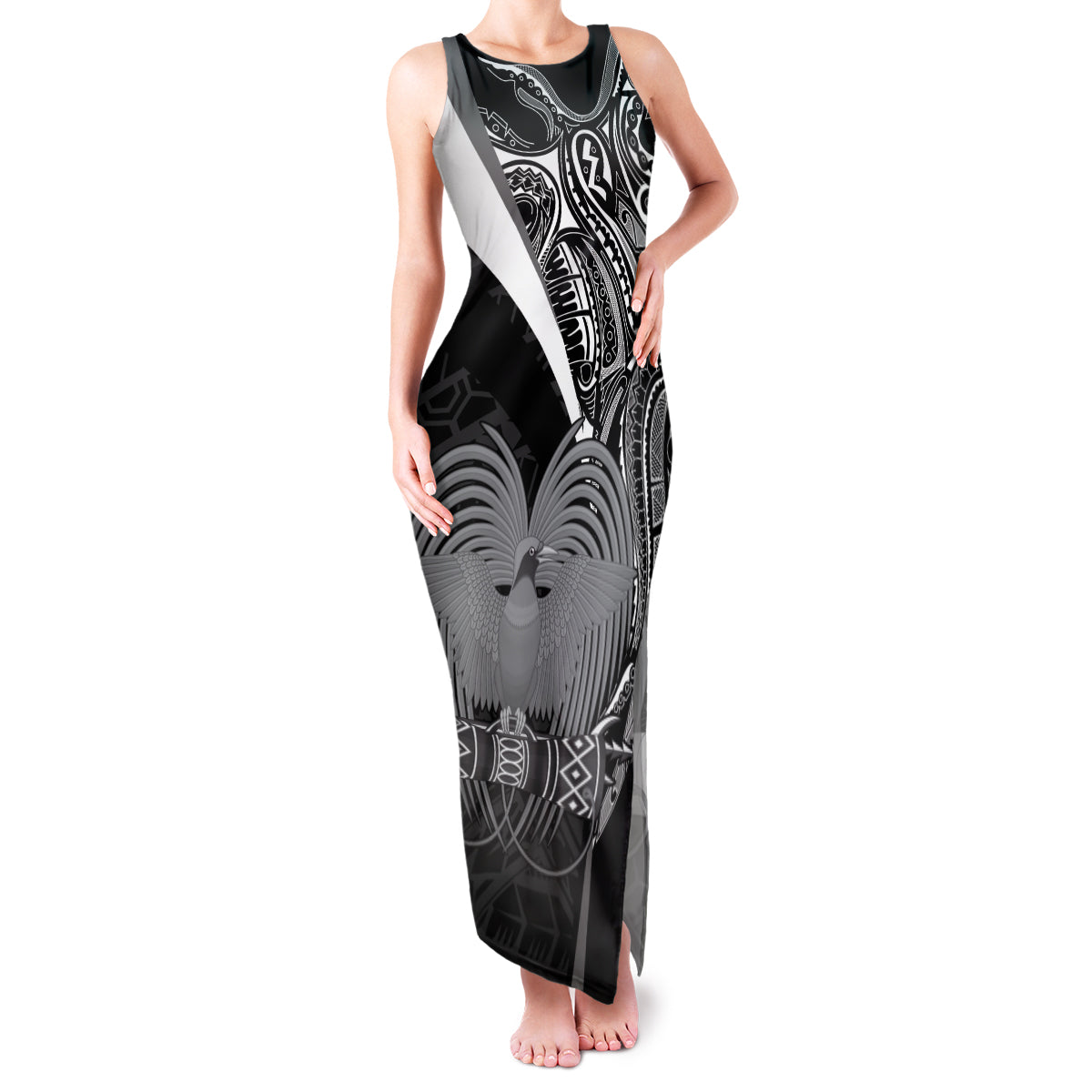 Custom Papua New Guinea Cricket Family Matching Tank Maxi Dress and Hawaiian Shirt Tribal Bird of Paradise Tattoo