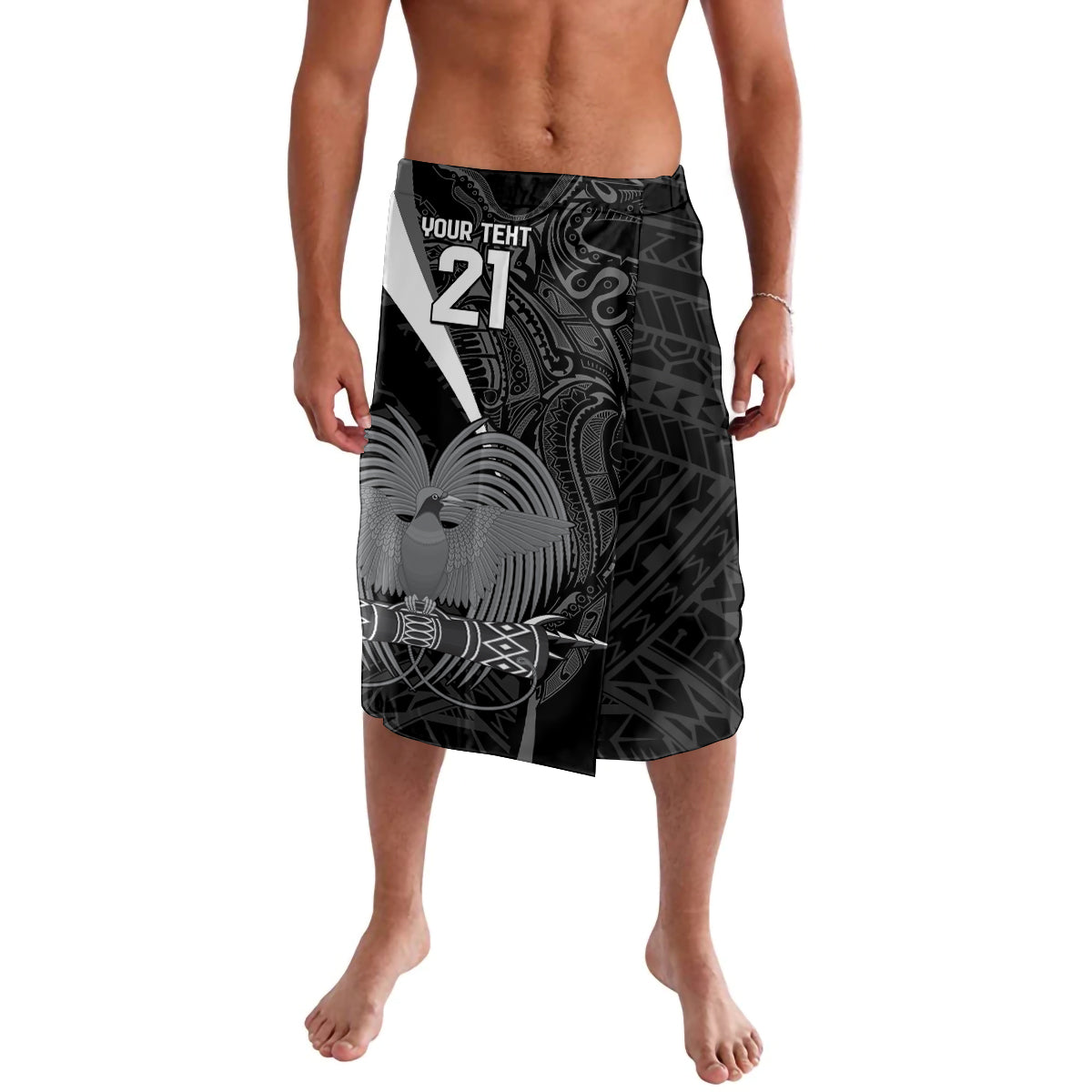 Custom Papua New Guinea Cricket Lavalava Tribal Bird of Paradise Tattoo LT9 Black - Polynesian Pride