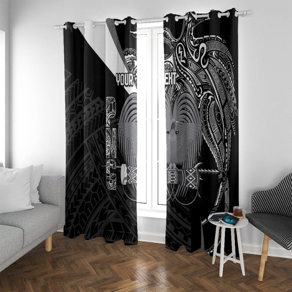 Custom Papua New Guinea Cricket Window Curtain Tribal Bird of Paradise Tattoo LT9 With Grommets Black - Polynesian Pride