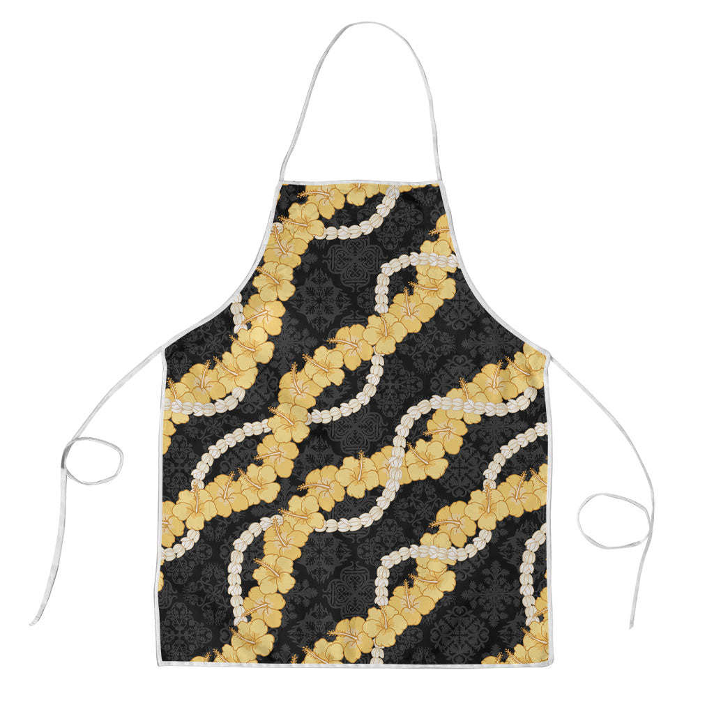 Aloha Melemele Hibiscus Pikake Lei Apron Hawaiian Quilt Pattern LT9 Black - Polynesian Pride