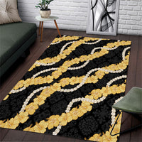 Aloha Melemele Hibiscus Pikake Lei Area Rug Hawaiian Quilt Pattern LT9 Black - Polynesian Pride