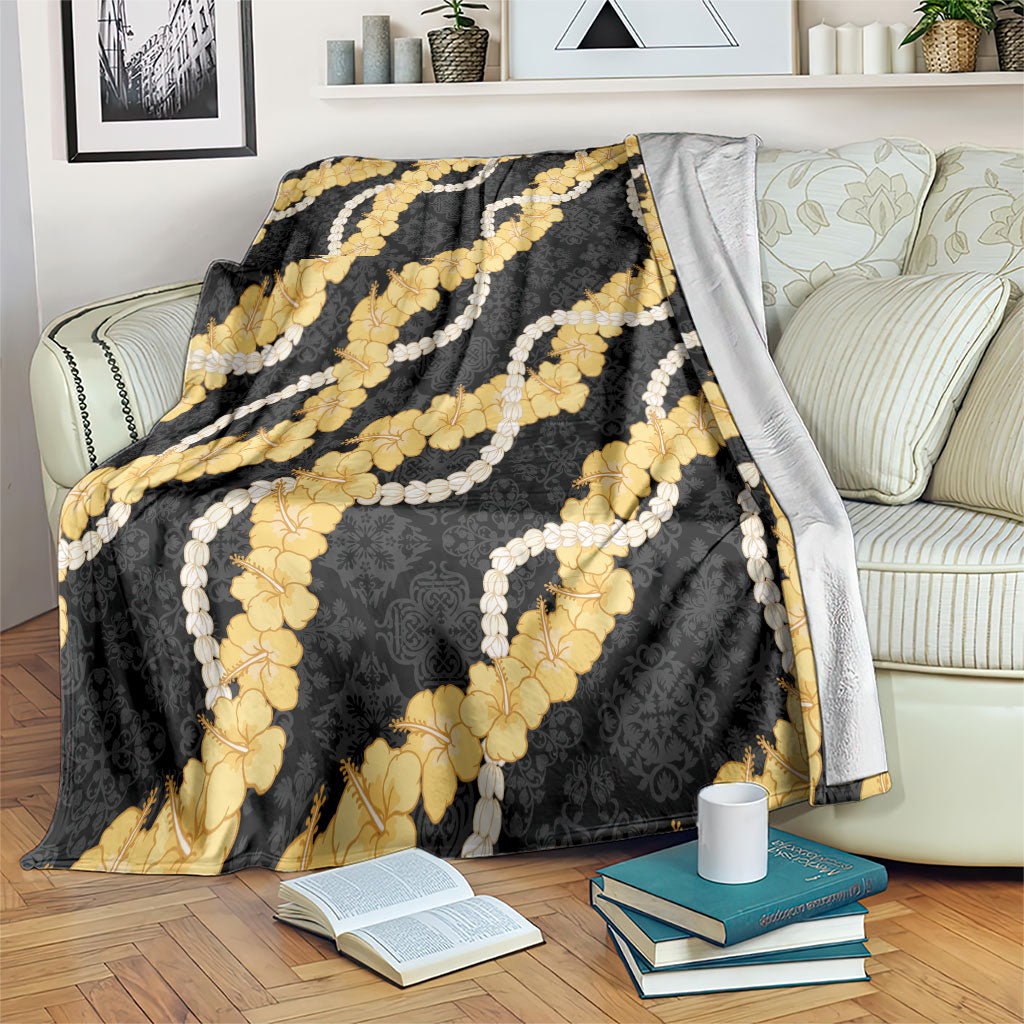 Aloha Melemele Hibiscus Pikake Lei Blanket Hawaiian Quilt Pattern LT9 Black - Polynesian Pride