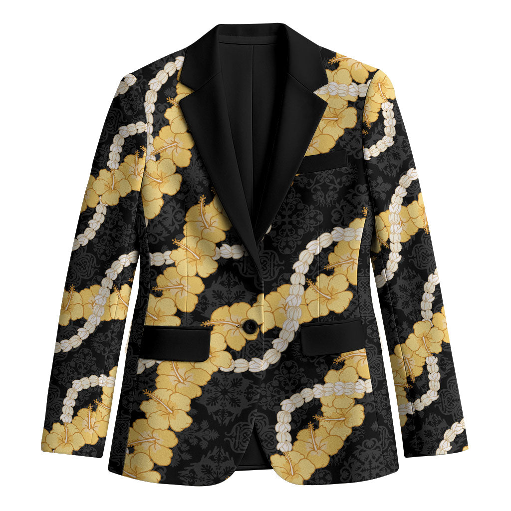 Aloha Melemele Hibiscus Pikake Lei Blazer Hawaiian Quilt Pattern LT9 Unisex Black - Polynesian Pride