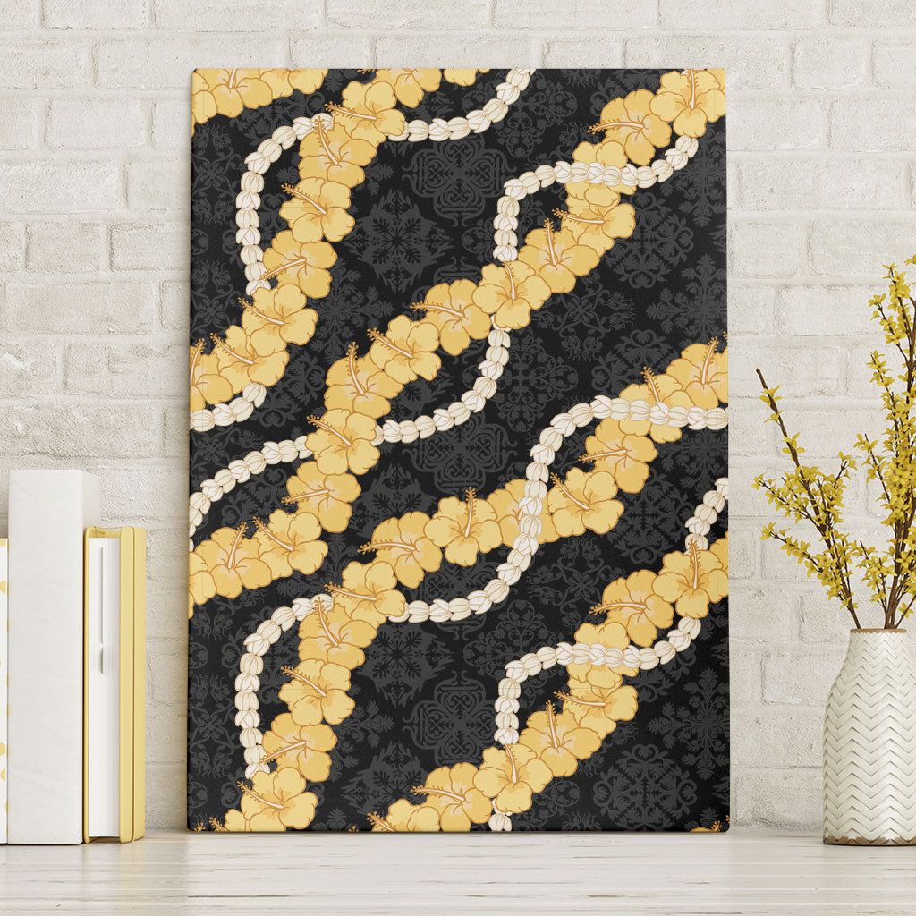 Aloha Melemele Hibiscus Pikake Lei Canvas Wall Art Hawaiian Quilt Pattern LT9 Without Frame Black - Polynesian Pride