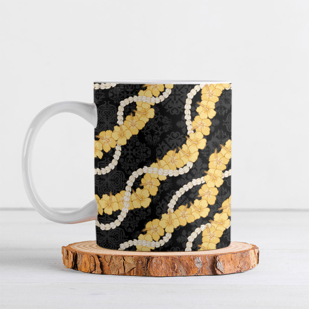 Aloha Melemele Hibiscus Pikake Lei Ceramic Mug Hawaiian Quilt Pattern LT9 Black - Polynesian Pride