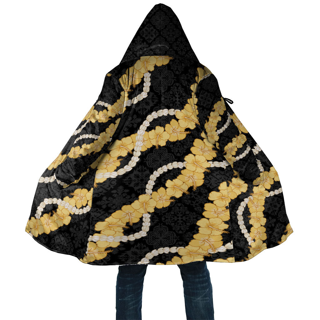 Aloha Melemele Hibiscus Pikake Lei Cloak Hawaiian Quilt Pattern LT9 Unisex Black - Polynesian Pride