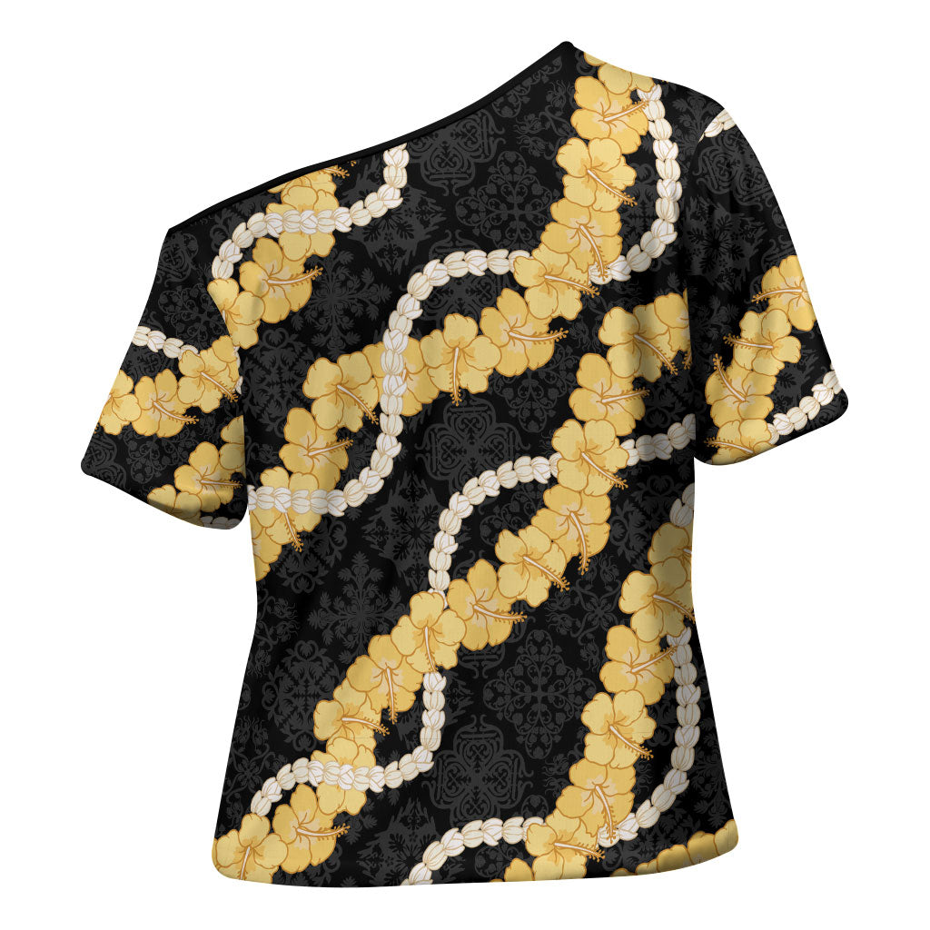 Aloha Melemele Hibiscus Pikake Lei Cross Shoulder Shirt Hawaiian Quilt Pattern LT9 - Polynesian Pride