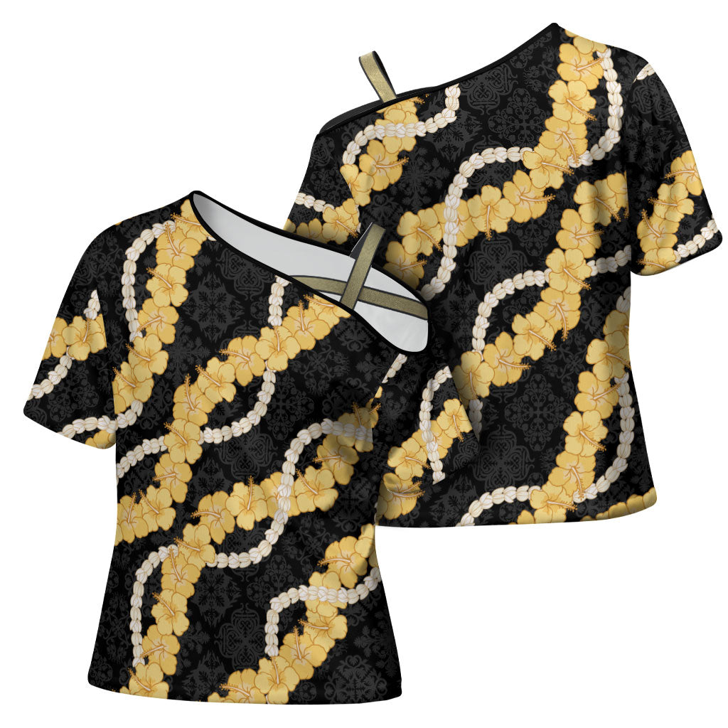 Aloha Melemele Hibiscus Pikake Lei Cross Shoulder Shirt Hawaiian Quilt Pattern LT9 - Polynesian Pride
