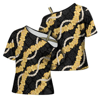 Aloha Melemele Hibiscus Pikake Lei Cross Shoulder Shirt Hawaiian Quilt Pattern LT9 - Polynesian Pride