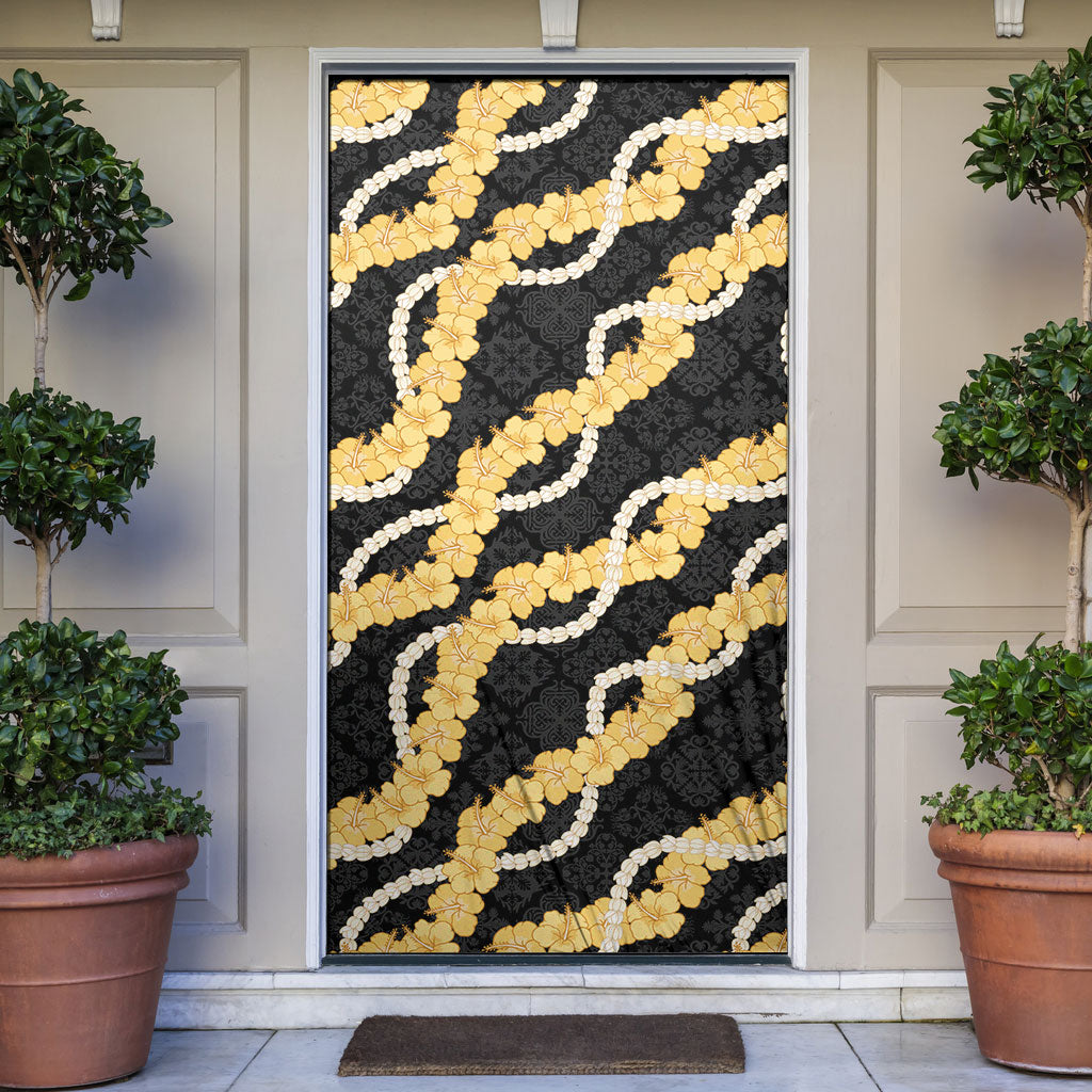 Aloha Melemele Hibiscus Pikake Lei Door Cover Hawaiian Quilt Pattern LT9 Black - Polynesian Pride