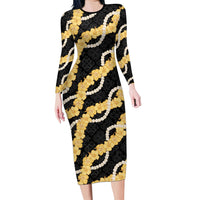 Aloha Melemele Hibiscus Pikake Lei Family Matching Long Sleeve Bodycon Dress and Hawaiian Shirt Hawaiian Quilt Pattern