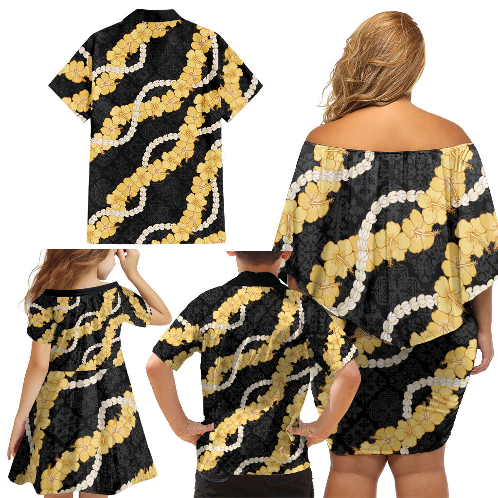 Aloha Melemele Hibiscus Pikake Lei Family Matching Off Shoulder Short Dress and Hawaiian Shirt Hawaiian Quilt Pattern