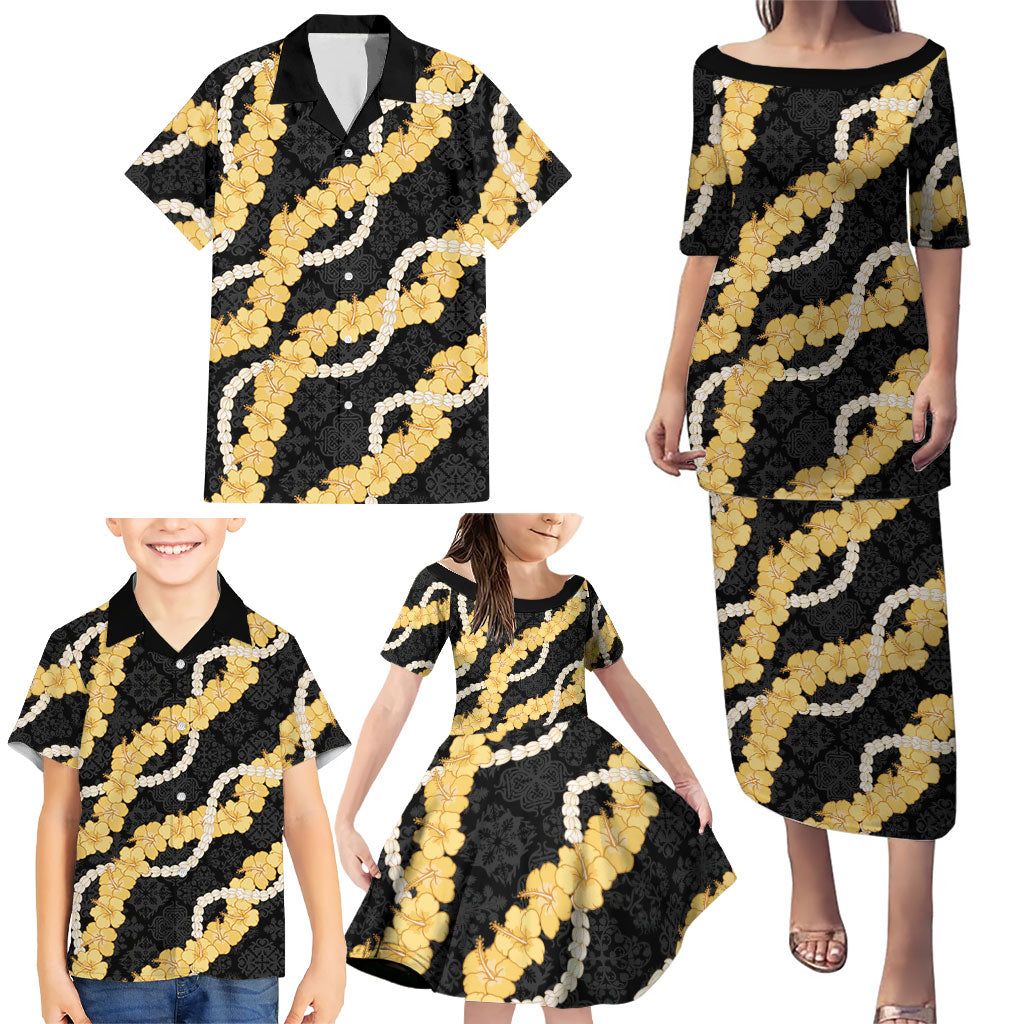 Aloha Melemele Hibiscus Pikake Lei Family Matching Puletasi and Hawaiian Shirt Hawaiian Quilt Pattern LT9 - Polynesian Pride