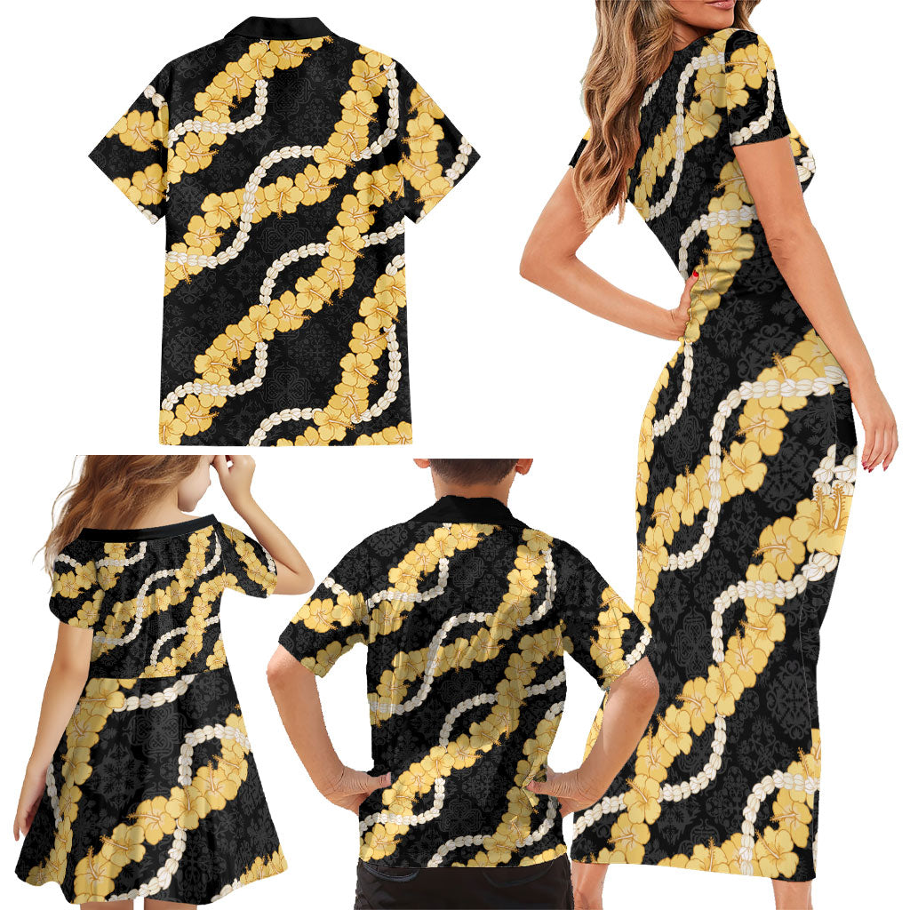 Aloha Melemele Hibiscus Pikake Lei Family Matching Short Sleeve Bodycon Dress and Hawaiian Shirt Hawaiian Quilt Pattern