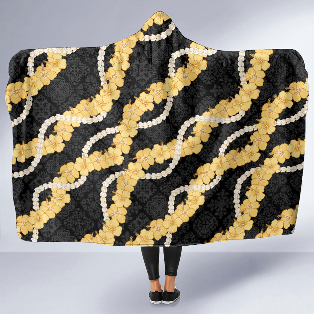 Aloha Melemele Hibiscus Pikake Lei Hooded Blanket Hawaiian Quilt Pattern LT9 One Size Black - Polynesian Pride