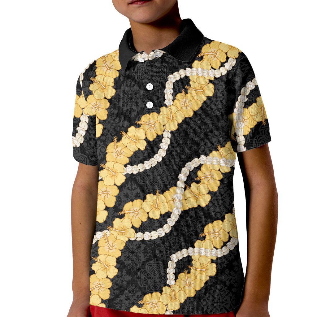 Aloha Melemele Hibiscus Pikake Lei Kid Polo Shirt Hawaiian Quilt Pattern LT9 Kid Black - Polynesian Pride