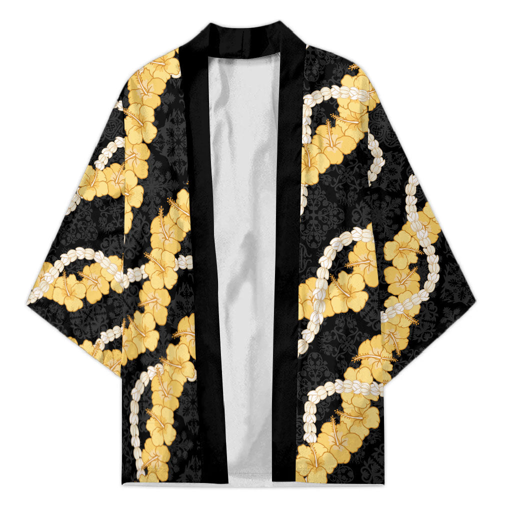 Aloha Melemele Hibiscus Pikake Lei Kimono Hawaiian Quilt Pattern LT9 Unisex Black - Polynesian Pride