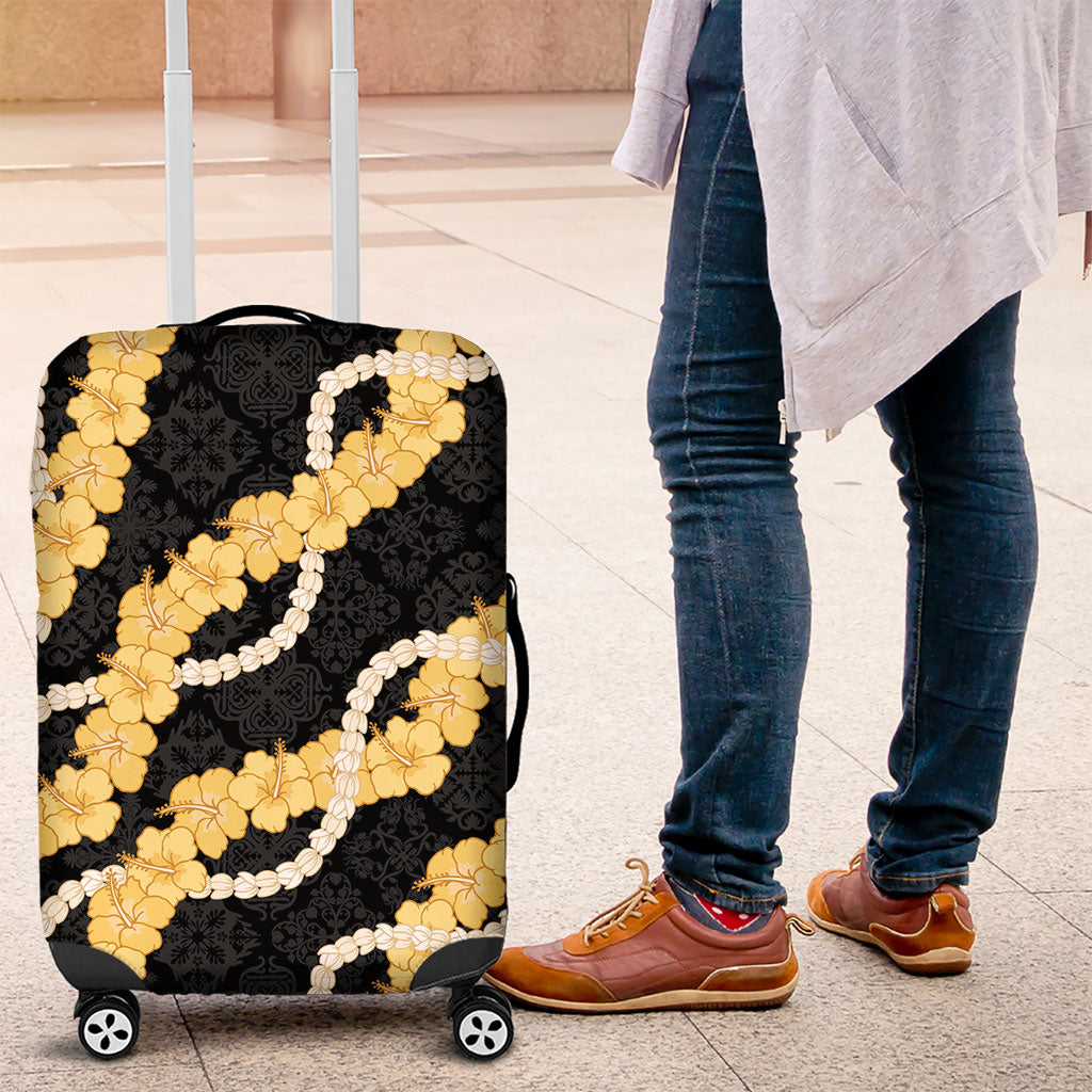 Aloha Melemele Hibiscus Pikake Lei Luggage Cover Hawaiian Quilt Pattern LT9 Black - Polynesian Pride