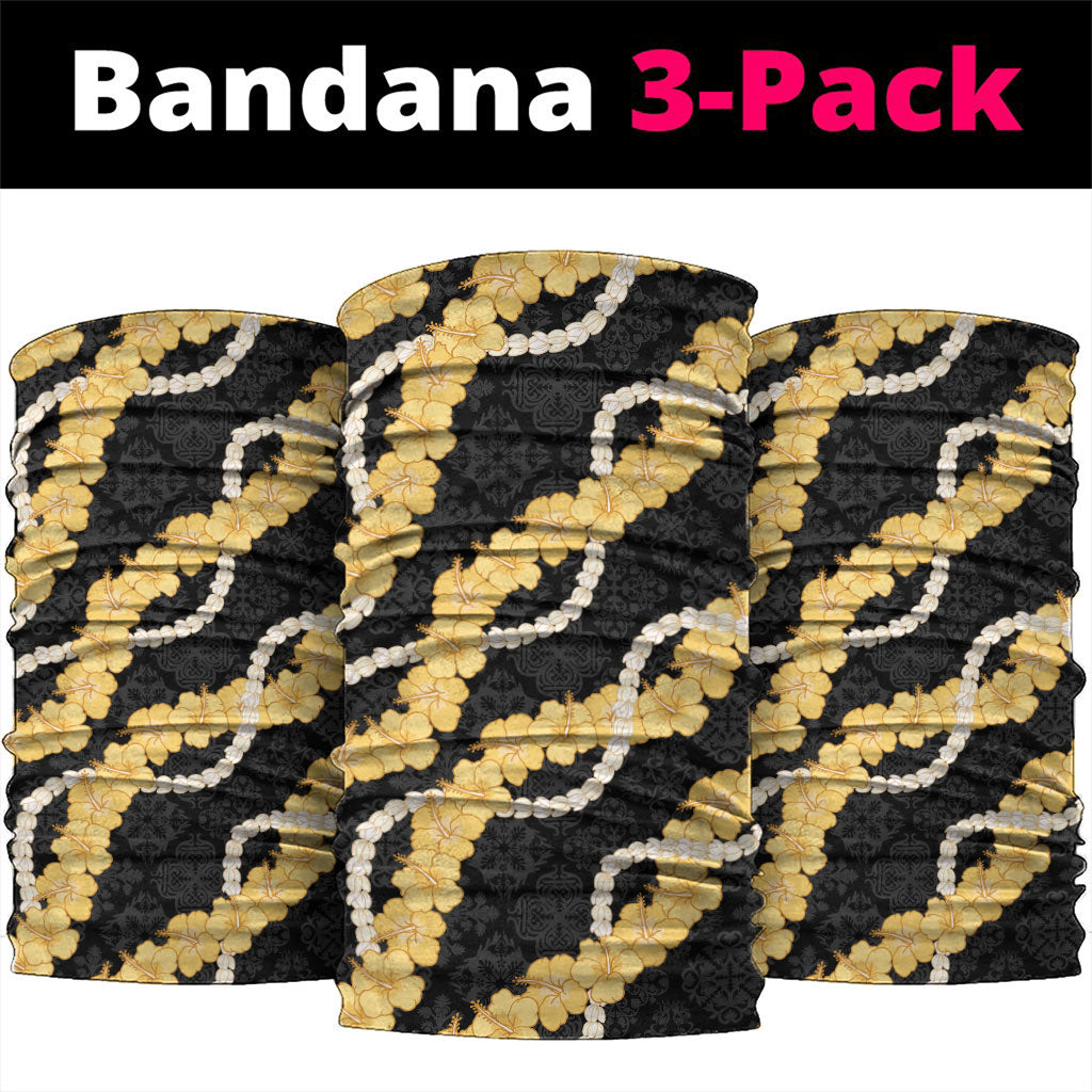 Aloha Melemele Hibiscus Pikake Lei Neck Gaiter Hawaiian Quilt Pattern LT9 package One Size: 25*50cm Black - Polynesian Pride