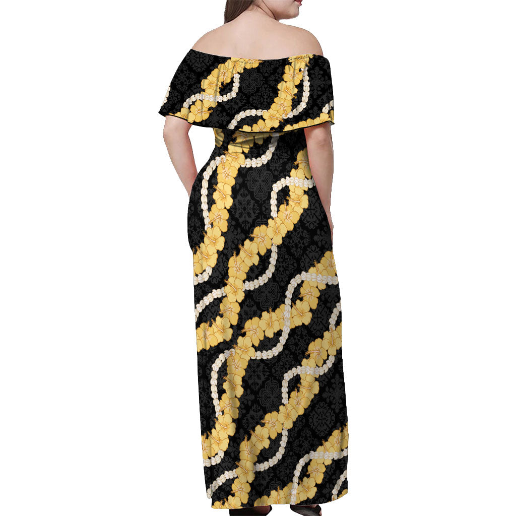 Aloha Melemele Hibiscus Pikake Lei Off Shoulder Maxi Dress Hawaiian Quilt Pattern