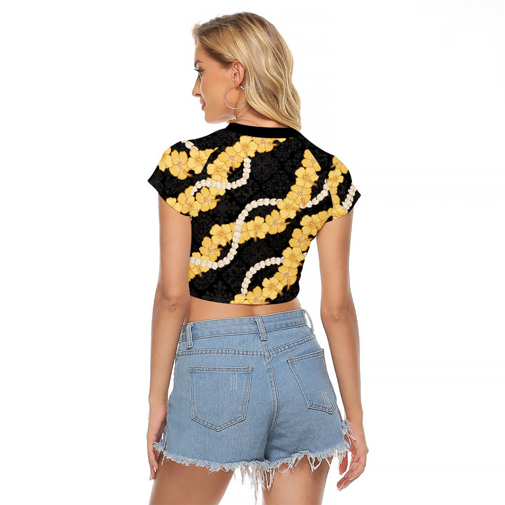 Aloha Melemele Hibiscus Pikake Lei Raglan Cropped T Shirt Hawaiian Quilt Pattern LT9 - Polynesian Pride
