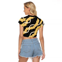 Aloha Melemele Hibiscus Pikake Lei Raglan Cropped T Shirt Hawaiian Quilt Pattern LT9 - Polynesian Pride
