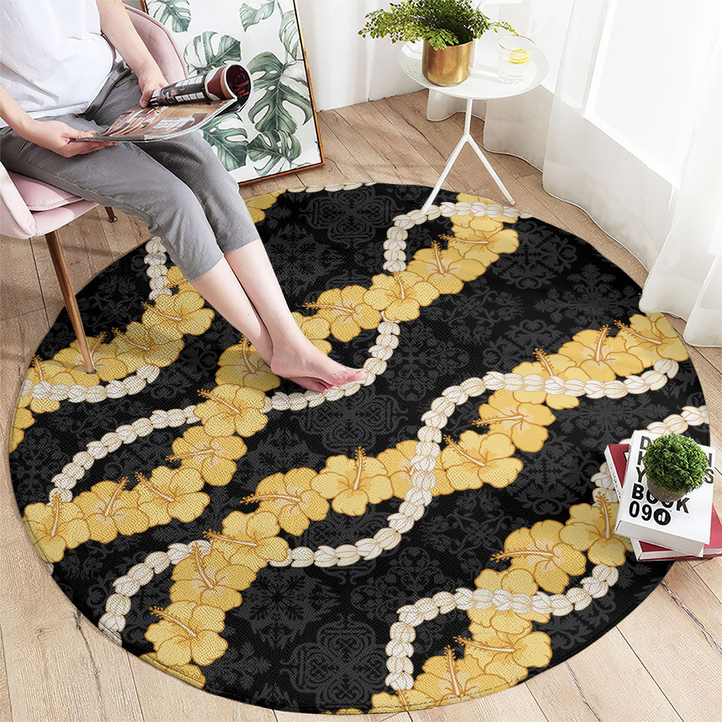 Aloha Melemele Hibiscus Pikake Lei Round Carpet Hawaiian Quilt Pattern