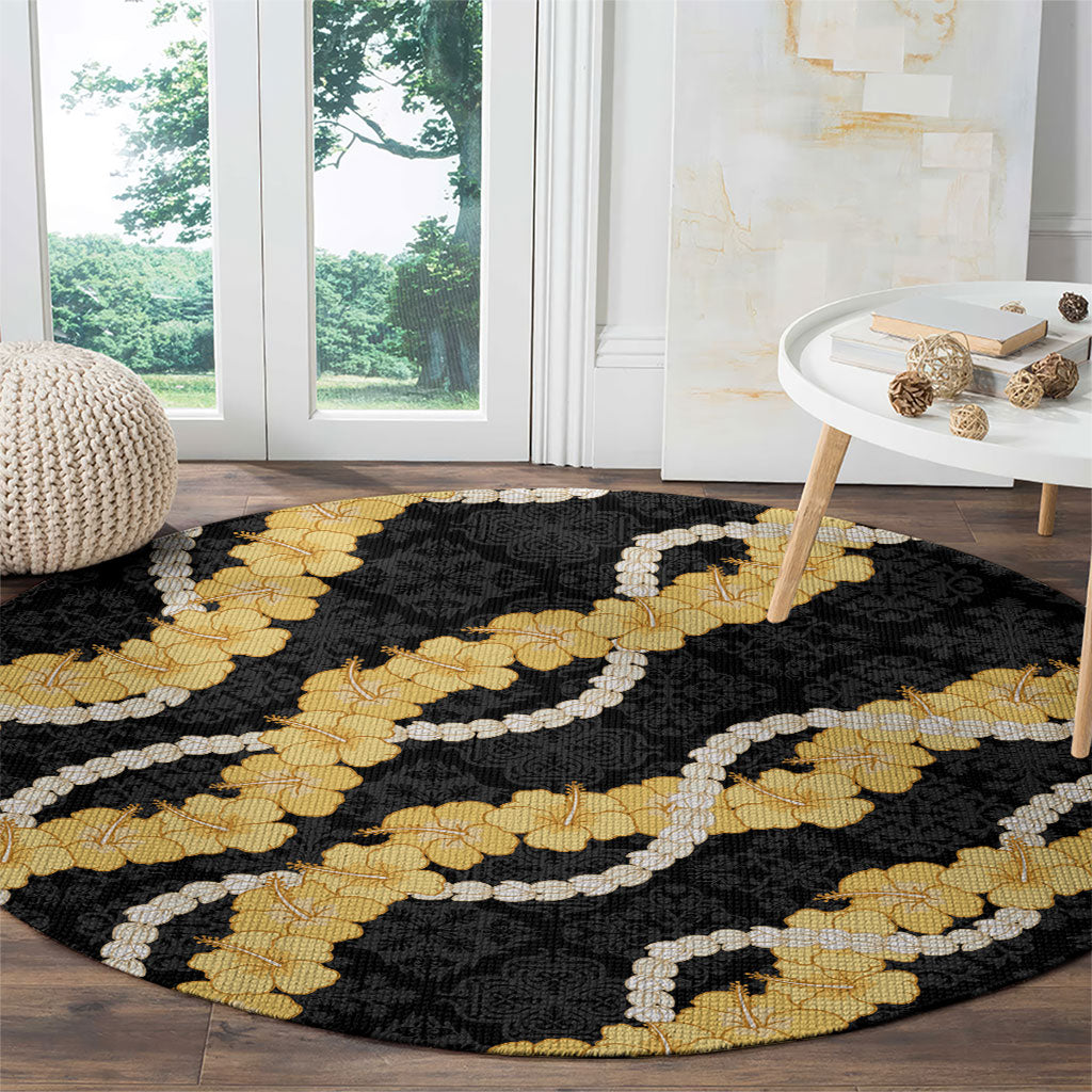 Aloha Melemele Hibiscus Pikake Lei Round Carpet Hawaiian Quilt Pattern