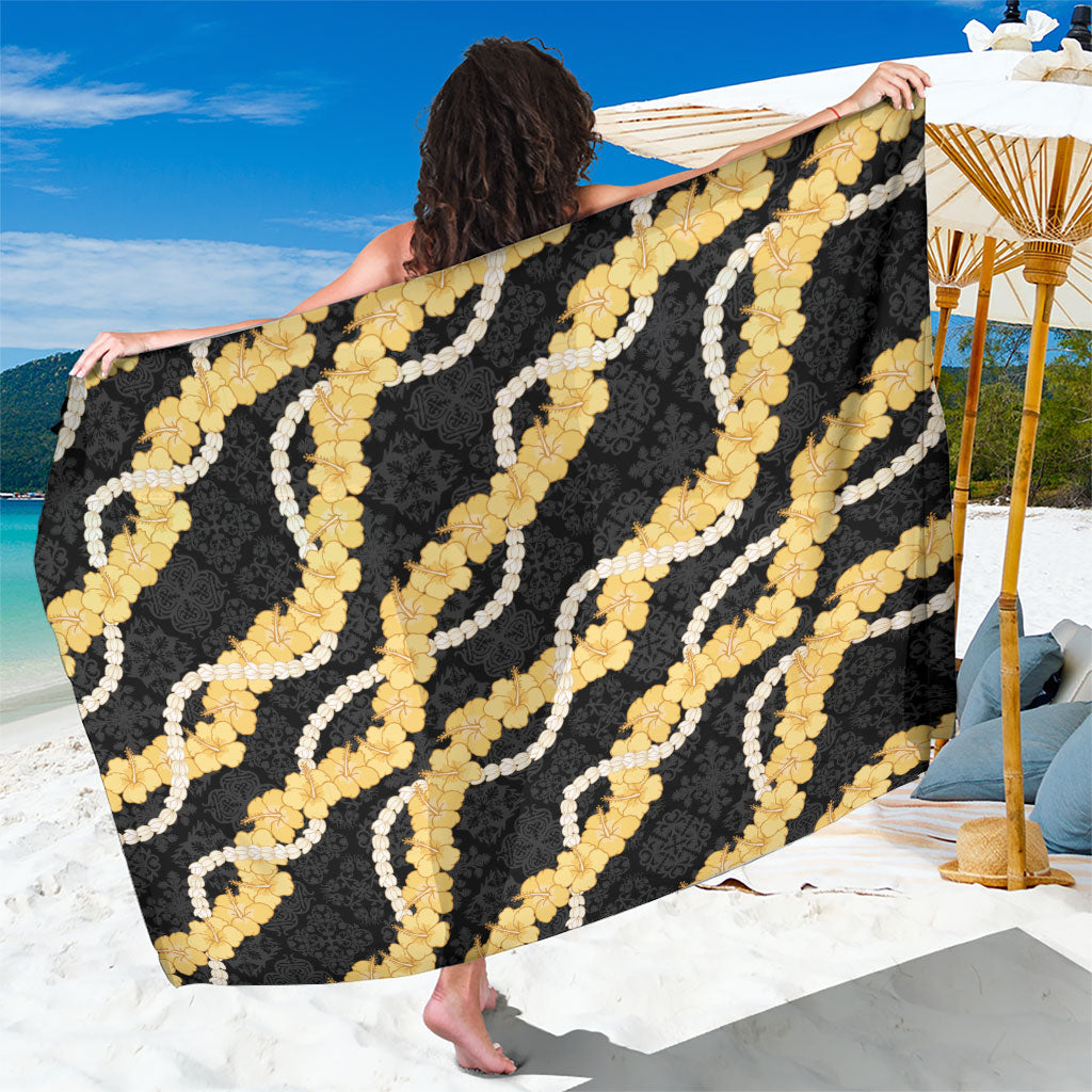 Aloha Melemele Hibiscus Pikake Lei Sarong Hawaiian Quilt Pattern LT9 One Size 44 x 66 inches Black - Polynesian Pride