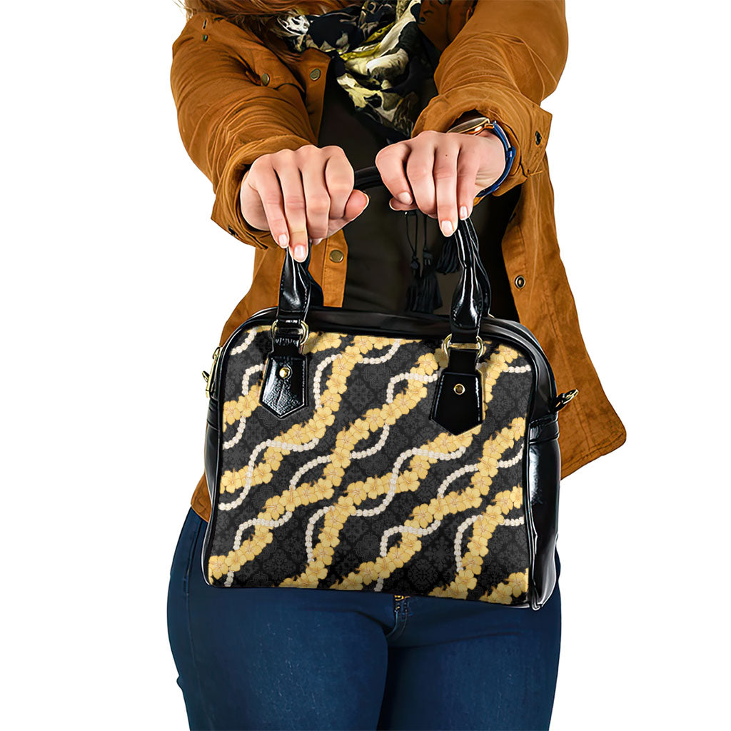 Aloha Melemele Hibiscus Pikake Lei Shoulder Handbag Hawaiian Quilt Pattern LT9 One Size Black - Polynesian Pride