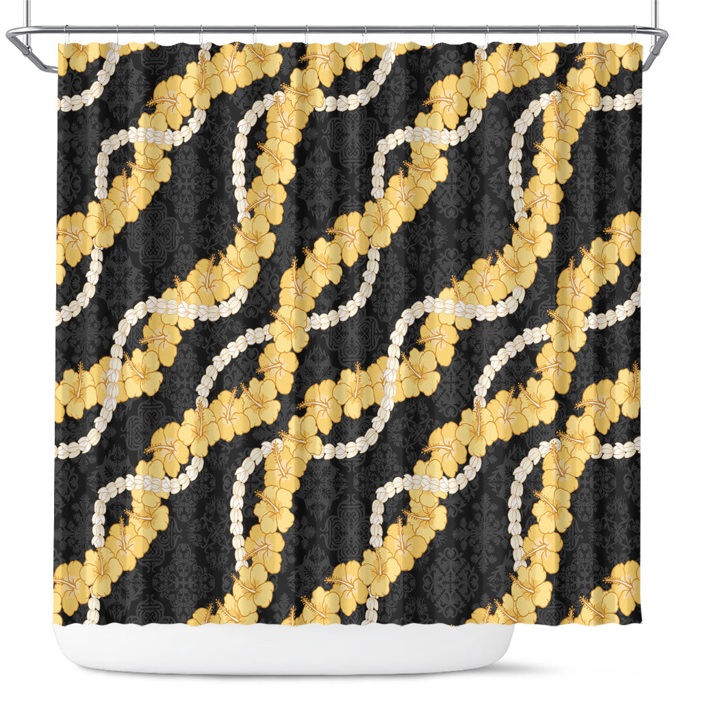 Aloha Melemele Hibiscus Pikake Lei Shower Curtain Hawaiian Quilt Pattern LT9 Black - Polynesian Pride
