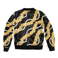 Aloha Melemele Hibiscus Pikake Lei Sleeve Zip Bomber Jacket Hawaiian Quilt Pattern