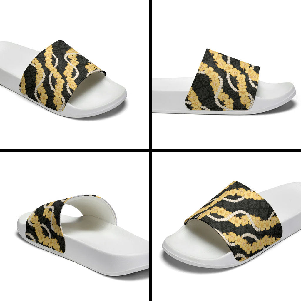 Aloha Melemele Hibiscus Pikake Lei Slide Sandals Hawaiian Quilt Pattern