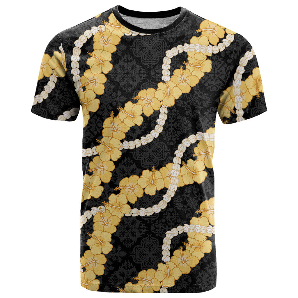 Aloha Melemele Hibiscus Pikake Lei T Shirt Hawaiian Quilt Pattern LT9 Black - Polynesian Pride