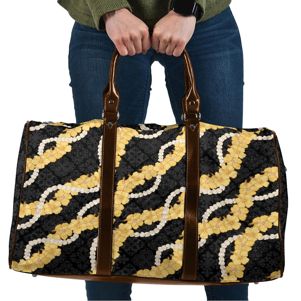 Aloha Melemele Hibiscus Pikake Lei Travel Bag Hawaiian Quilt Pattern LT9 Black - Polynesian Pride