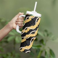 Aloha Melemele Hibiscus Pikake Lei Tumbler With Handle Hawaiian Quilt Pattern