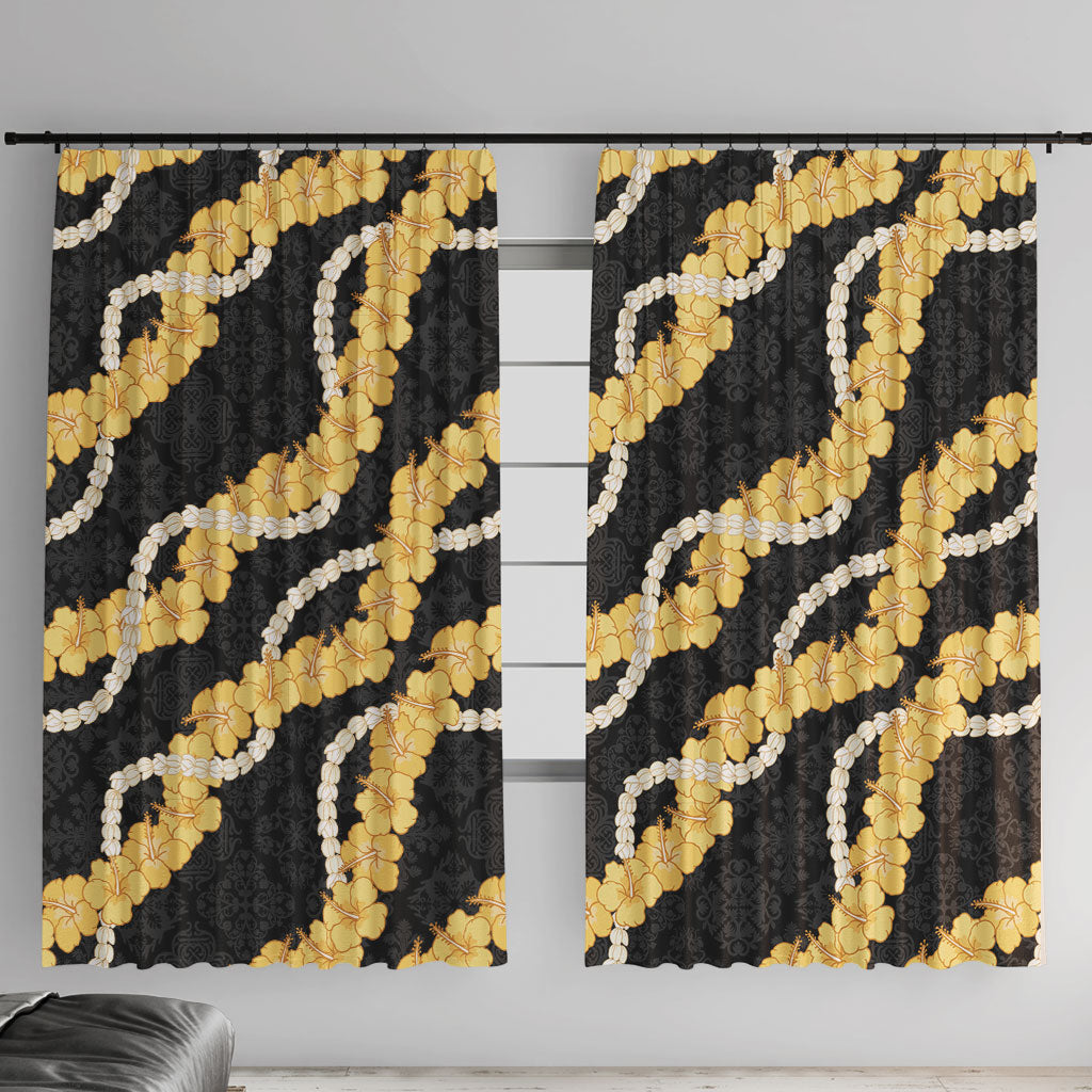 Aloha Melemele Hibiscus Pikake Lei Window Curtain Hawaiian Quilt Pattern LT9 With Hooks Black - Polynesian Pride
