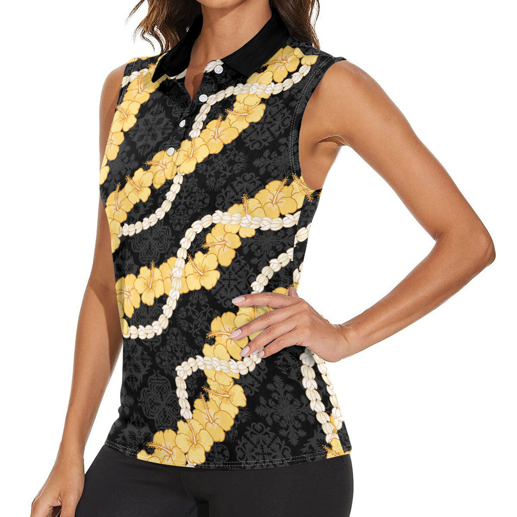 Aloha Melemele Hibiscus Pikake Lei Women Sleeveless Polo Shirt Hawaiian Quilt Pattern LT9 - Polynesian Pride