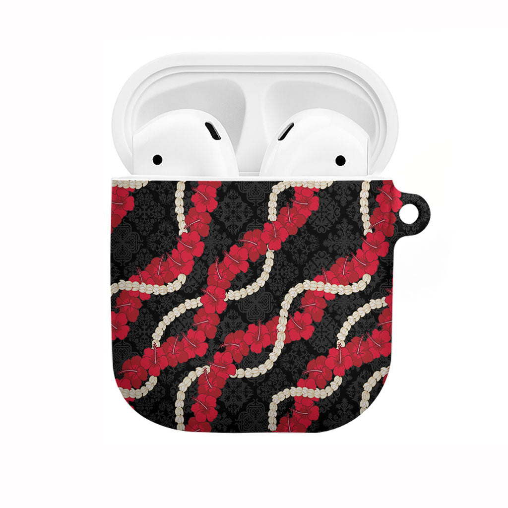 Aloha Ula'ula Hibiscus Pikake Lei AirPods Case Hawaiian Quilt Pattern LT9 Black - Polynesian Pride
