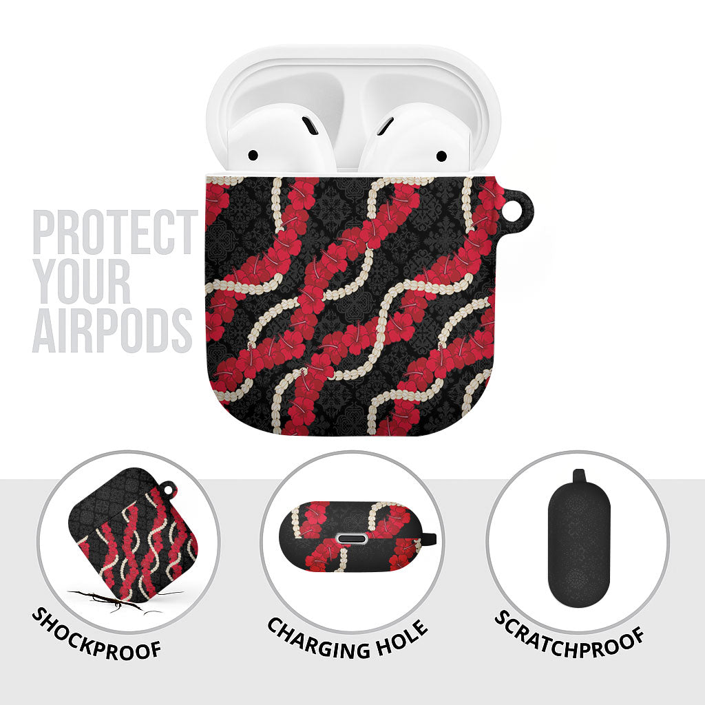 Aloha Ula'ula Hibiscus Pikake Lei AirPods Case Hawaiian Quilt Pattern