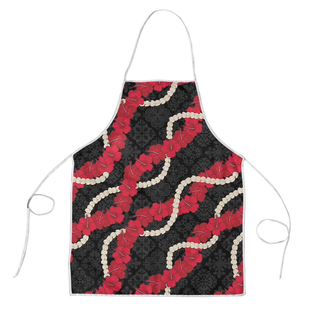 Aloha Ula'ula Hibiscus Pikake Lei Apron Hawaiian Quilt Pattern LT9 Black - Polynesian Pride