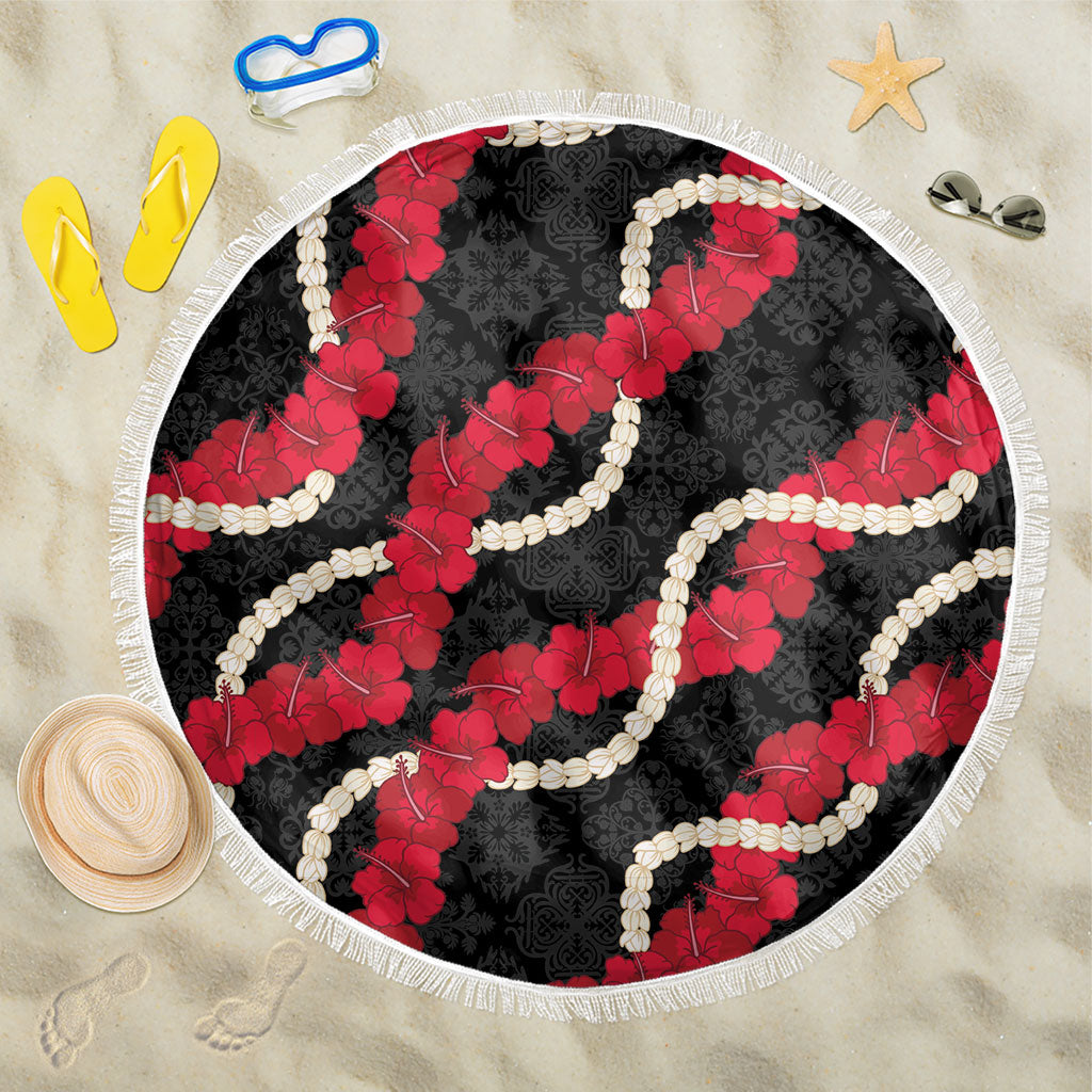 Aloha Ula'ula Hibiscus Pikake Lei Beach Blanket Hawaiian Quilt Pattern LT9 One Size 150cm Black - Polynesian Pride