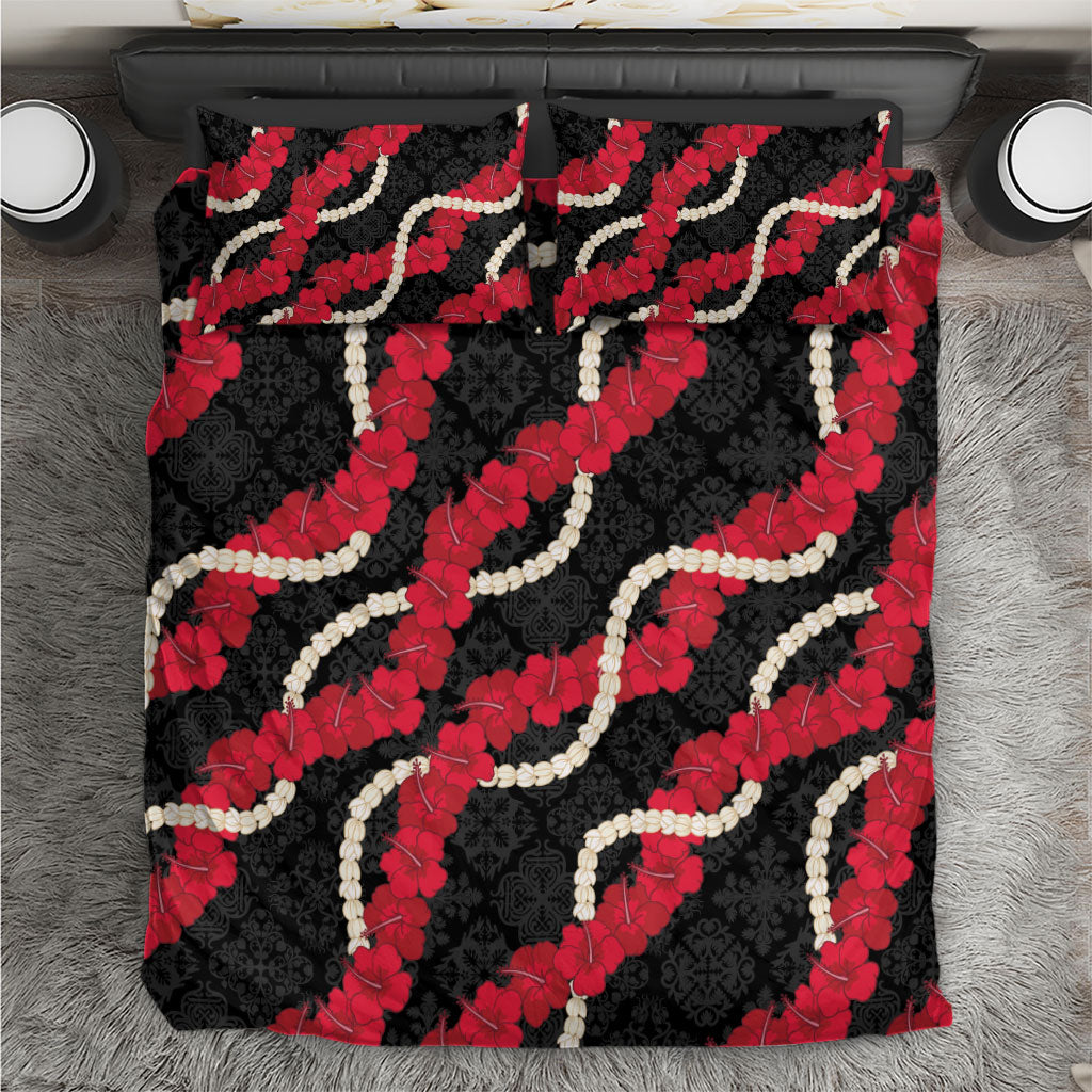 Aloha Ula'ula Hibiscus Pikake Lei Bedding Set Hawaiian Quilt Pattern LT9 Black - Polynesian Pride