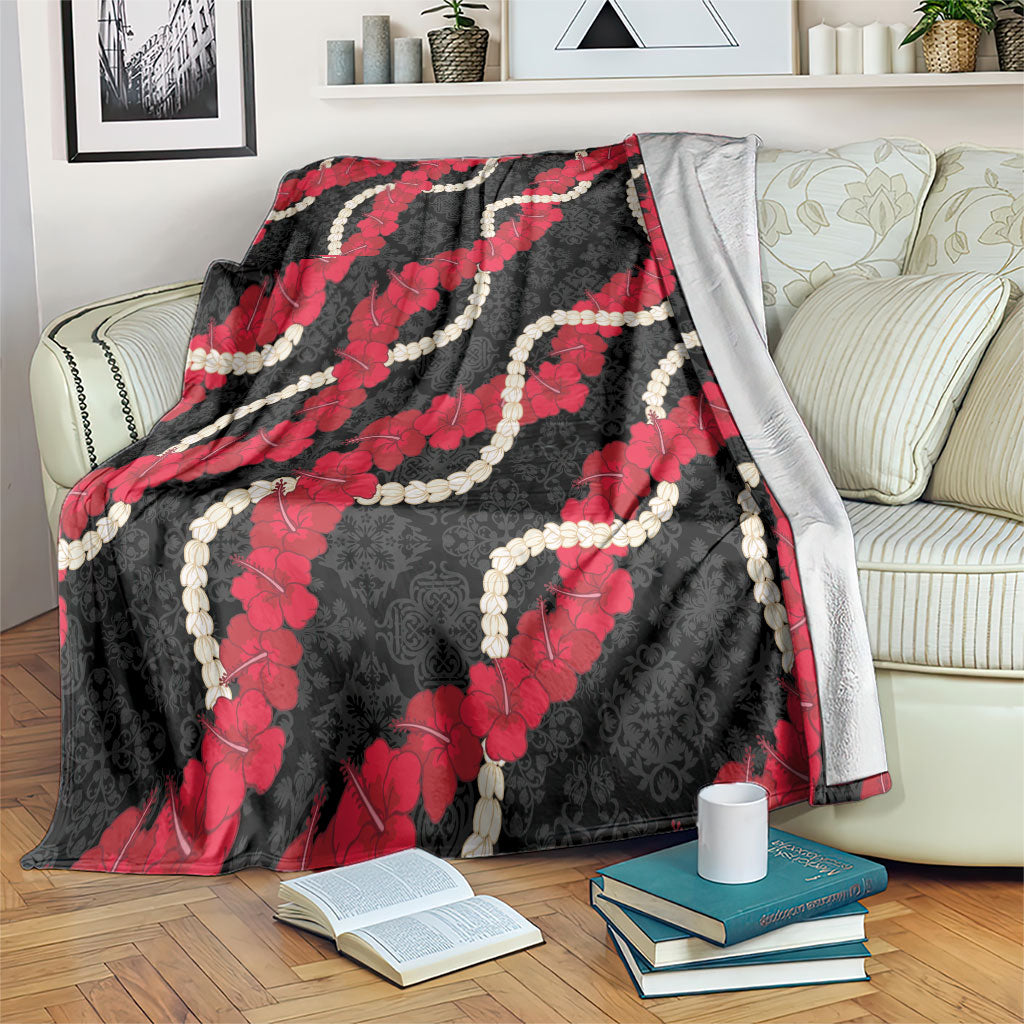 Aloha Ula'ula Hibiscus Pikake Lei Blanket Hawaiian Quilt Pattern LT9 Black - Polynesian Pride