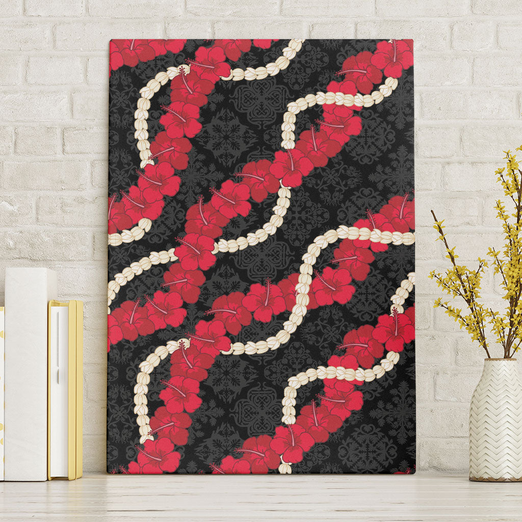 Aloha Ula'ula Hibiscus Pikake Lei Canvas Wall Art Hawaiian Quilt Pattern LT9 Without Frame Black - Polynesian Pride