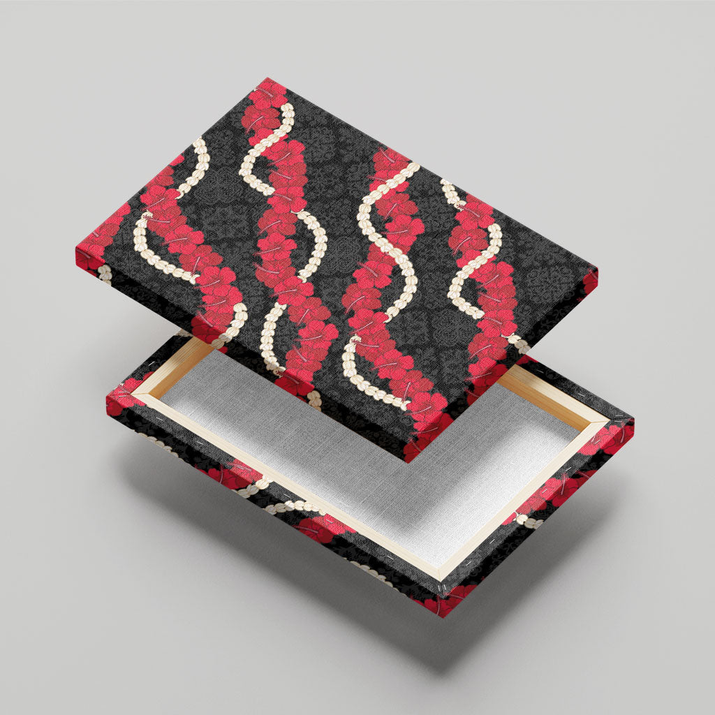 Aloha Ula'ula Hibiscus Pikake Lei Canvas Wall Art Hawaiian Quilt Pattern