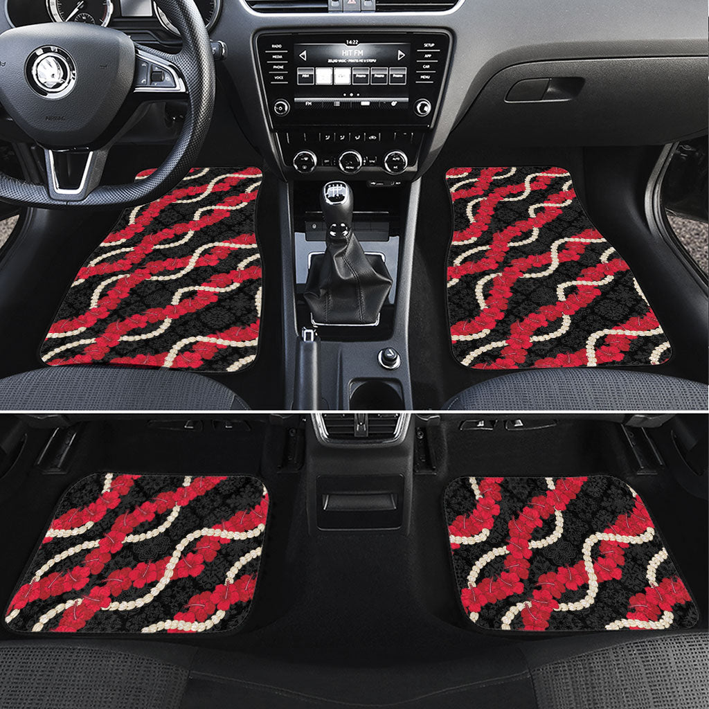 Aloha Ula'ula Hibiscus Pikake Lei Car Mats Hawaiian Quilt Pattern LT9 Set 4pcs Black - Polynesian Pride