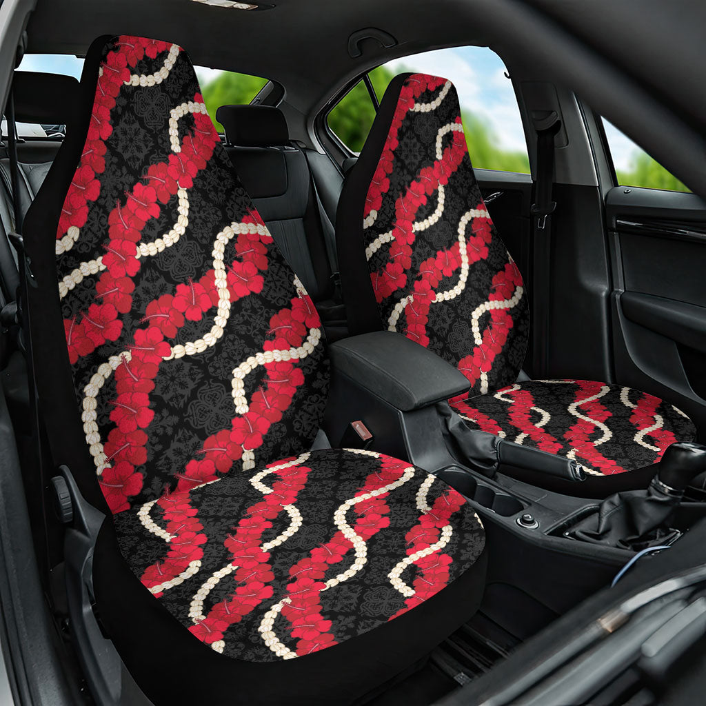 Aloha Ula'ula Hibiscus Pikake Lei Car Seat Cover Hawaiian Quilt Pattern LT9 One Size Black - Polynesian Pride