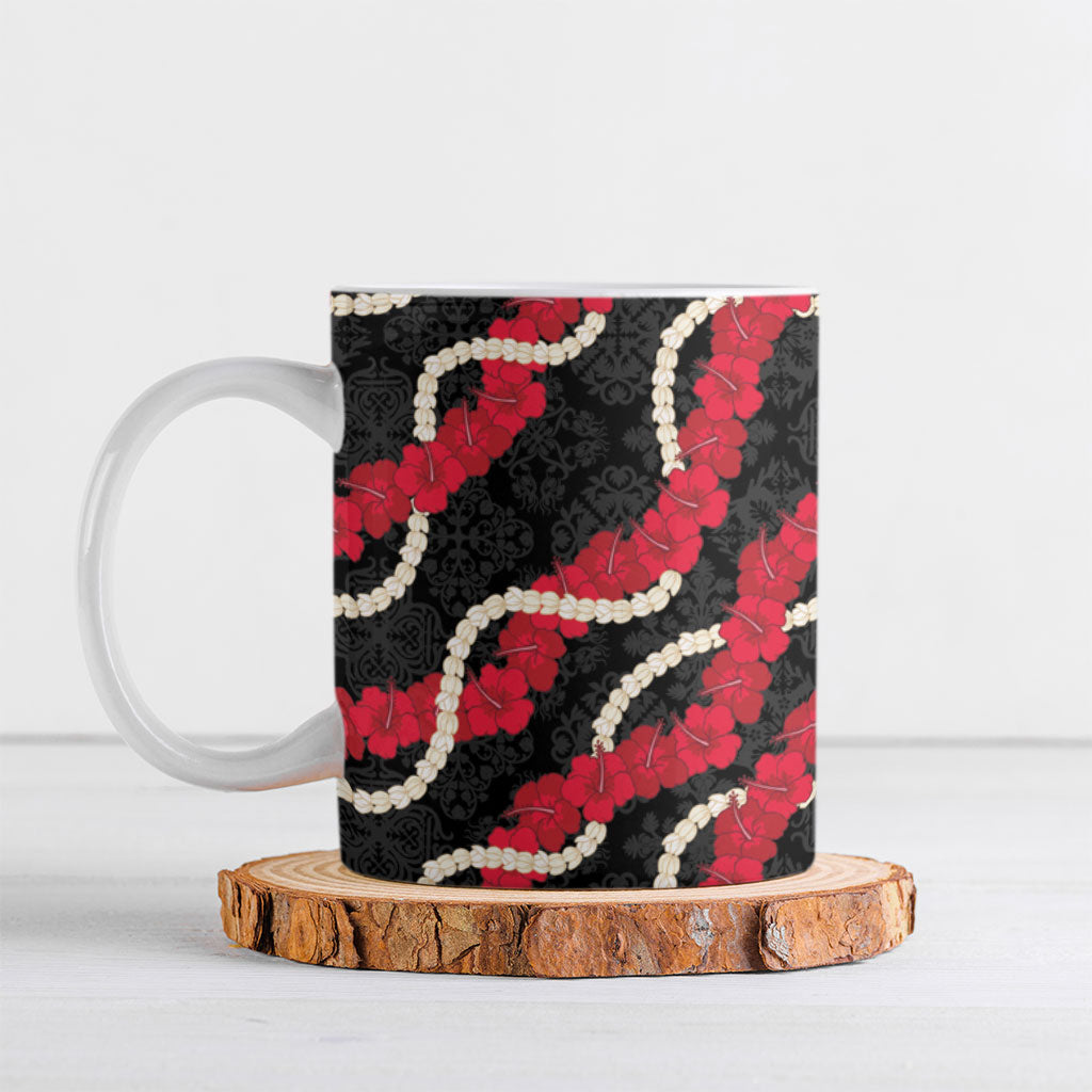 Aloha Ula'ula Hibiscus Pikake Lei Ceramic Mug Hawaiian Quilt Pattern LT9 Black - Polynesian Pride